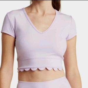 Zella Lilac Purple Activewear Athleisure Short Sleeve Work Out Crop Top Sz Large